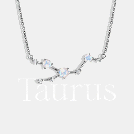 Moonstone Diamond Necklace - Taurus Zodiac Constellation