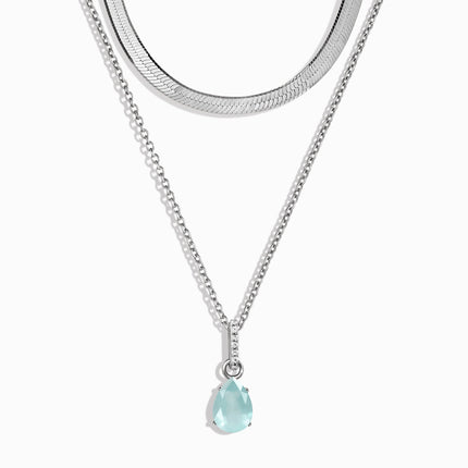 Aquamarine Birthstone Sway Necklace & Herringbone Chain