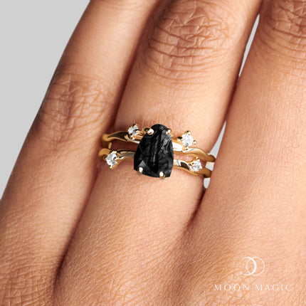 Raw Crystal Solid Gold Ring - Flow Black Obsidian