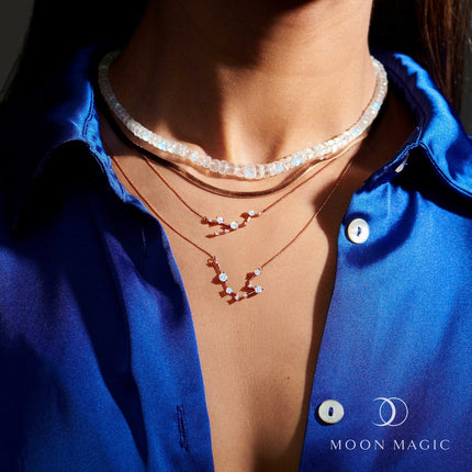Moonstone Lab Diamond Necklace - Aquarius Zodiac Constellation