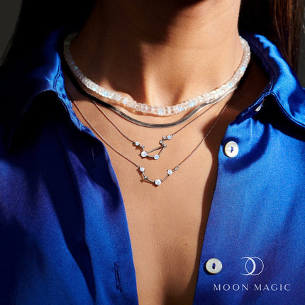 Moonstone Diamond Necklace - Aries Zodiac Constellation