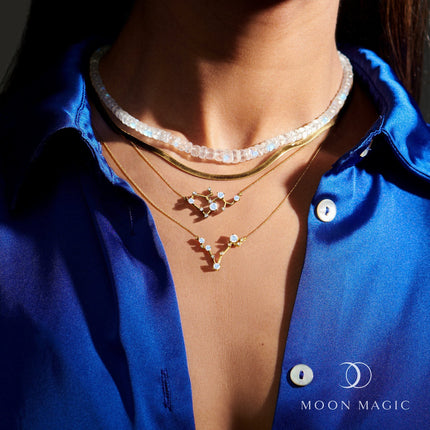 Moonstone Lab Diamond Necklace - Pisces Zodiac Constellation