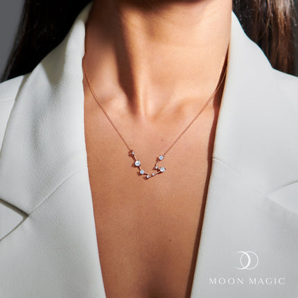 Moonstone Lab Diamond Necklace - Aquarius Zodiac Constellation