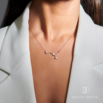Moonstone Lab Diamond Necklace - Cancer Zodiac Constellation
