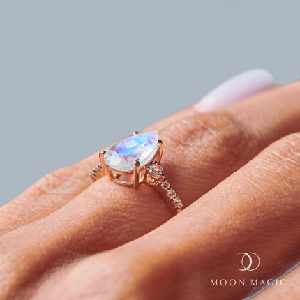 Moonstone Lab Diamond Ring - Queen Of Lustre