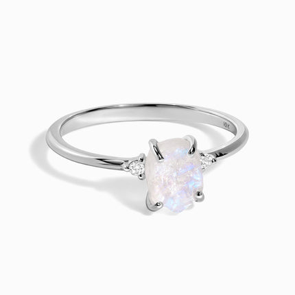Moonstone Lab Diamond Ring - Petite Raw Allure