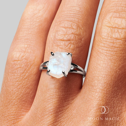 Moonstone Lab Diamond Ring - Raw Beauty