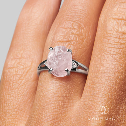 Rose Quartz Lab Diamond Ring - Raw Beauty