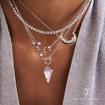 Moonstone Diamond Necklace - Leo Zodiac Constellation