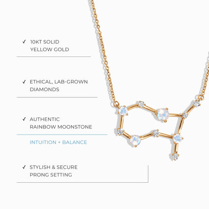 Moonstone Lab Diamond Necklace - Gemini Zodiac Constellation