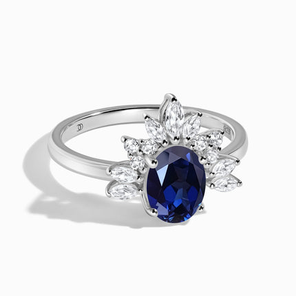 Blue Sapphire White Zircon Ring - Manon