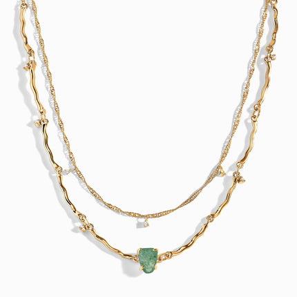 Raw Crystal Necklace - Flowing Green Apatite