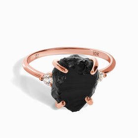 Black Obsidian Diamond Ring - Raw Allure