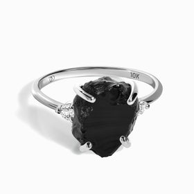 Black Obsidian Diamond Ring - Raw Allure