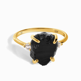 Black Obsidian Diamond Ring - Raw Allure