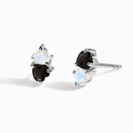 Moonstone & Black Obsidian Earrings - Floating Hearts