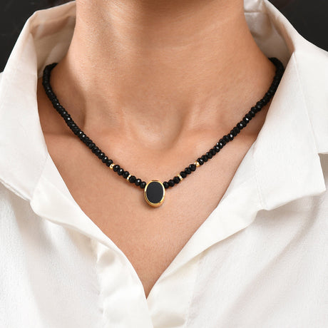 Black Onyx & Black Obsidian Beads Divina Necklace - Enfolded