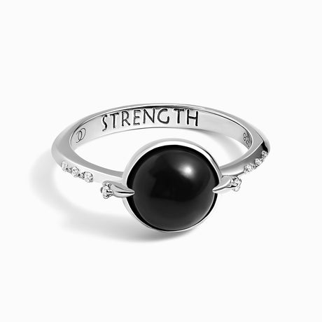 Black Obsidian Energy Ring - Strength Engraved