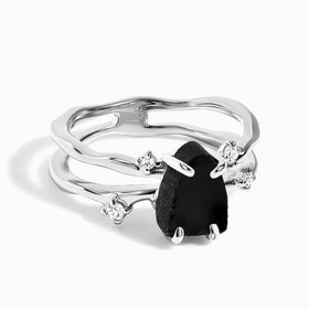 Black Obsidian Lab Diamond Ring - Flow