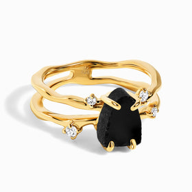 Black Obsidian Lab Diamond Ring - Flow