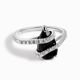 Black Obsidian White Zircon Ring - Bypass