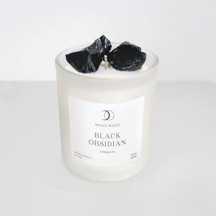 Black Obsidian Crystal Candle - Strength