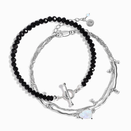 Moonstone & Black Obsidian Bracelet Stack - Energy Armor