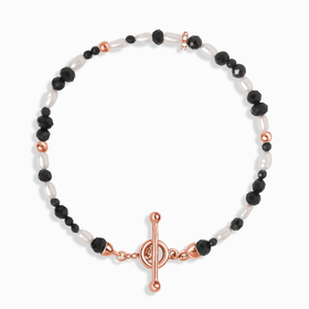 Black Obsidian Rice Pearl T-Lock Beads Bracelet - Power Flow