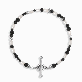 Black Obsidian Rice Pearl T-Lock Beads Bracelet - Power Flow