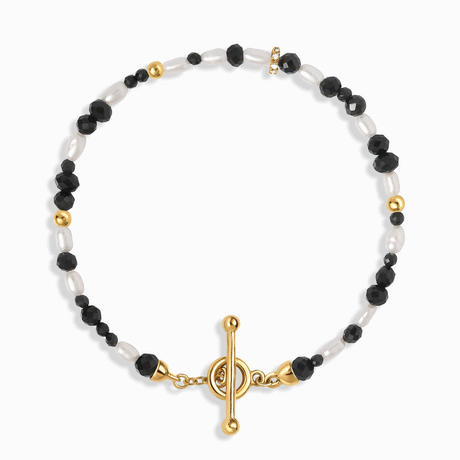 Black Obsidian Rice Pearl T-Lock Beads Bracelet - Power Flow