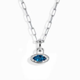 Blue Topaz Necklace - Wide Link Evil Eye