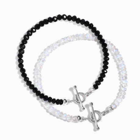 Black Obsidian & Moonstone Bracelet Stack - Spiritual Armor