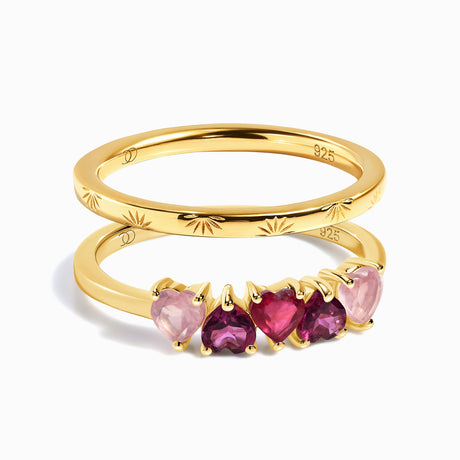 Rose Quartz Rhodolite Ring - Crush On You & Starry Ring - Sky