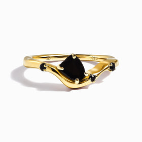 Raw Crystal Ring - Black Obsidian Black Spinel Arc of Origin