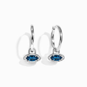 Blue Topaz Earrings - Evil Eye Hoops