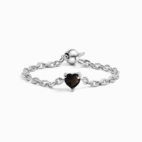 Black Obsidian Adjustable Chain Ring - Love