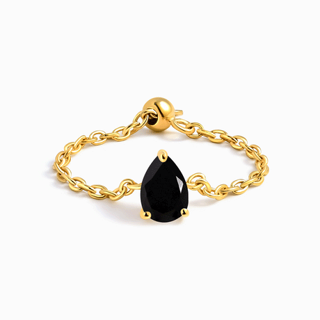 Black Obsidian Adjustable Chain Ring - Dew Drop