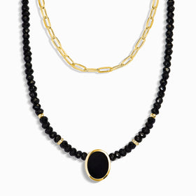 Black Onyx & Black Obsidian Divina Necklace & Widelink Chain
