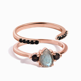 Black Obsidian Labradorite Lania Ring & Black Spinel Twinkling Band