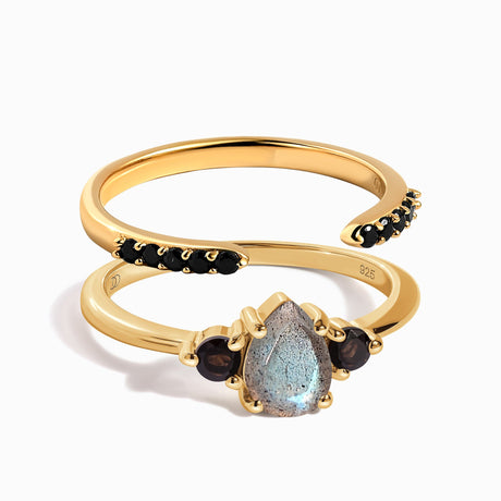 Black Obsidian Labradorite Lania Ring & Black Spinel Twinkling Band