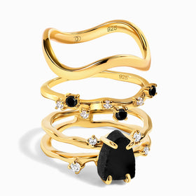 Black Obsidian Flow & Stardust & Waves Rings