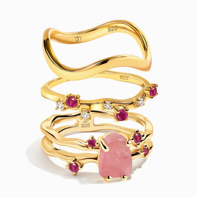 Rose Quartz Flow & Ruby Stardust & Waves Rings