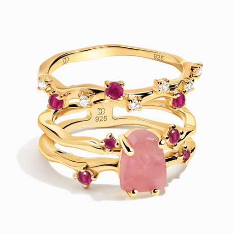 Rose Quartz Flow Ring & Ruby Stardust Band