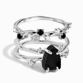 Black Obsidian Flow Ring & Black Onyx Stardust Band