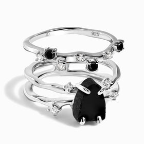 Black Obsidian Flow & Stardust Rings
