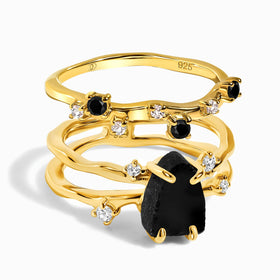 Black Obsidian Flow & Stardust Rings