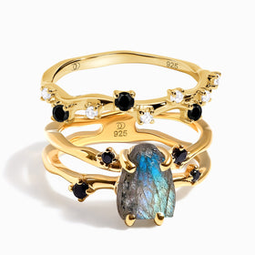 Labradorite Flow Ring & Black Onyx Stardust Band