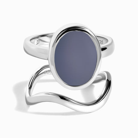Grey Agate Enfolded Ring & Waves Band