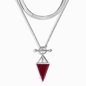 Pink Quartz Heroine T-Lock Necklace & Herringbone Chain