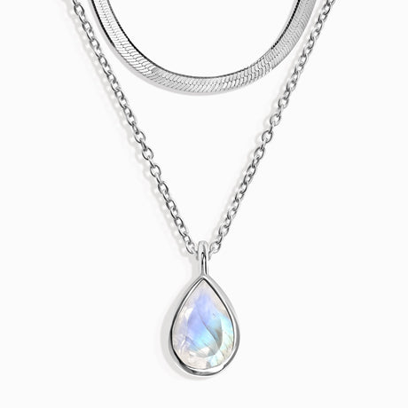 Moonstone Hidden Heart Necklace & Herringbone Chain